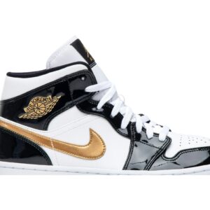Jordan 1 Mid Patent Black White Gold 852542-007 - Arviolet photo 2