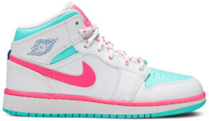 Jordan 1 Mid White Pink Green Soar (GS) 555112-102 - Arviolet photo 1