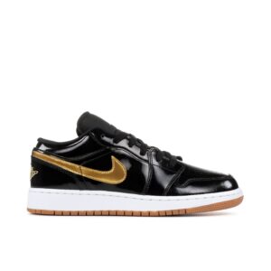 Jordan 1 Retro Low Black Gold Patent (GS) 554723-032 - Arviolet photo 1